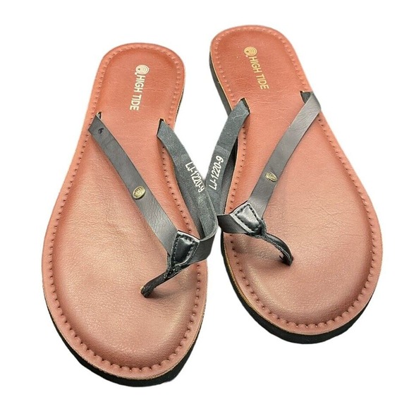High Tide Woman’s Size 9 Flip Flops Sandal Thong Tan Black - Picture 1 of 8